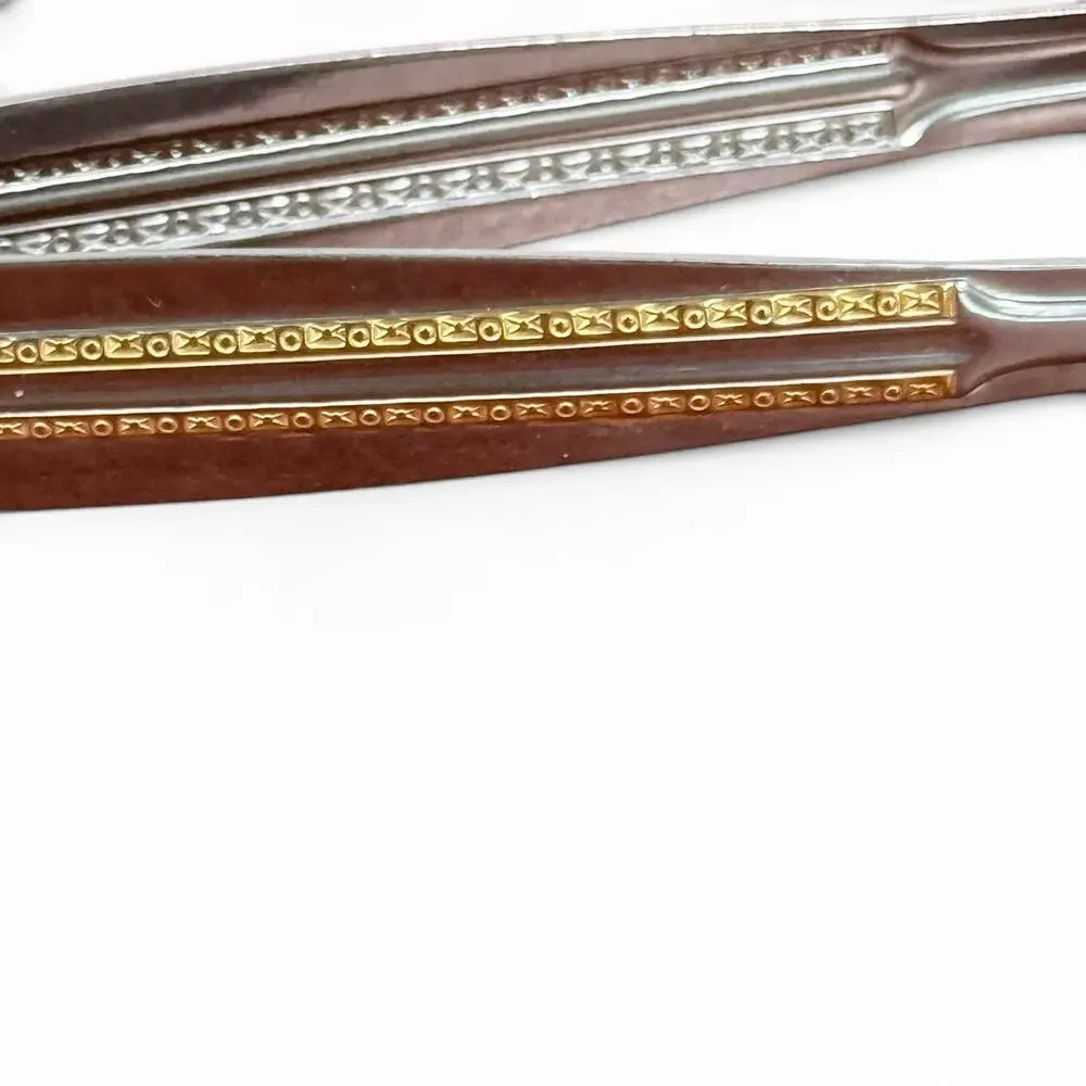 Solingen VTG 18/10 Stainless Steel Gold Trim Knife Cocktail Forks Spoons Tongs